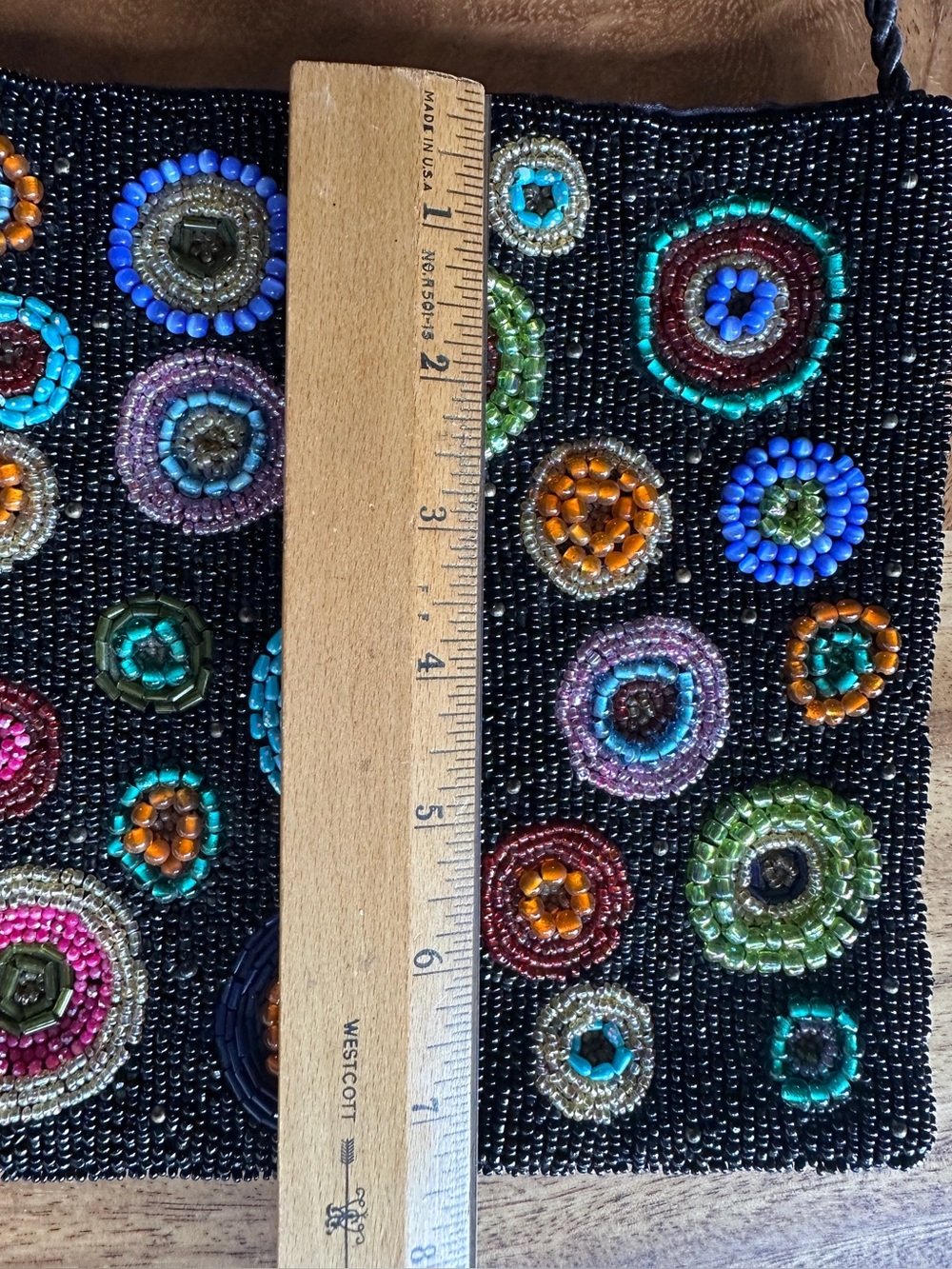 Beaded Black Crossbody Bag with Multicolor Circle Accents - Picture 8 of 9